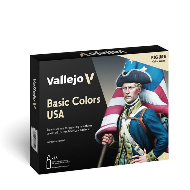 Vallejo فالليخو - مجموعة ألوان أكريليك أساسية من الولايات المتحدة | لون النموذج | سلسلة ألوان الشخصيات مجموعة مصغرة تاريخية لتحقيق الدقة التاريخية مع أصباغ من درجة الفنان | 16 زجاجة × 18 مل (0.60 أونصة سائلة) - Image 1
